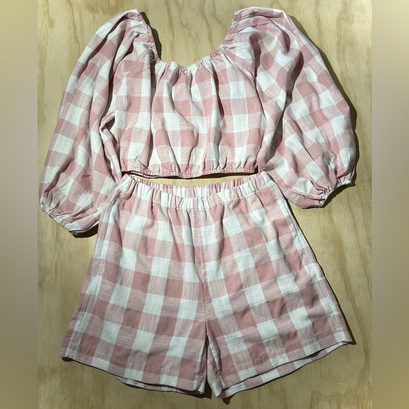 Honeydove Vintage Linen Shorts Pink Gingham Size 30 Elastic Waist One of a Kind - Picture 7 of 7